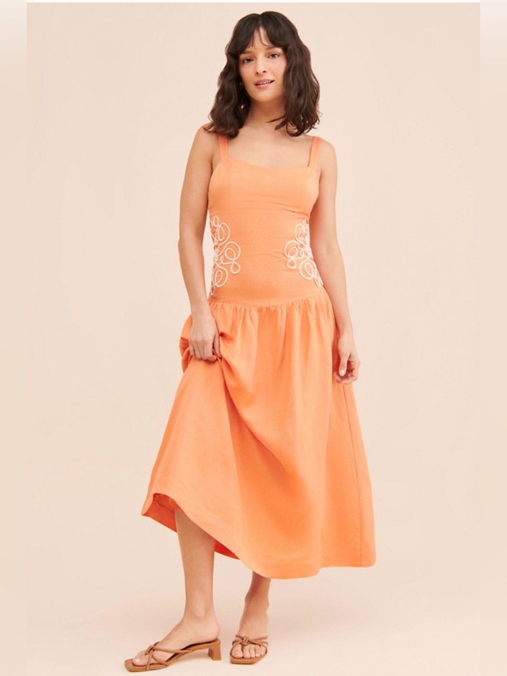 Mon Renn Luna Embroidered Midi Dress Size S